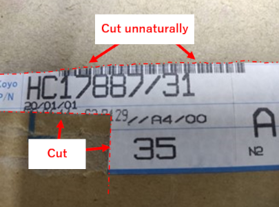 Improper carton label cut unnaturally