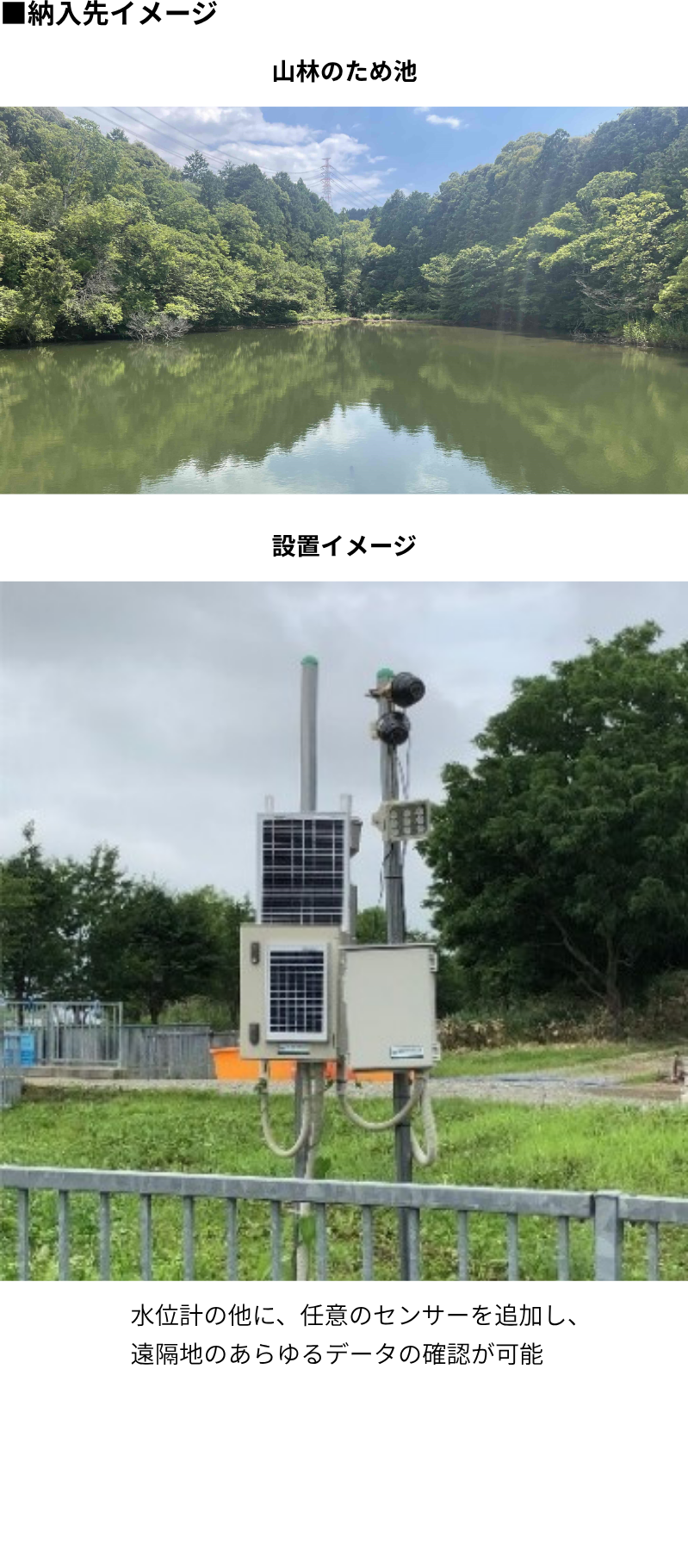 豪雨時に氾濫する工場裏のため池監視事例